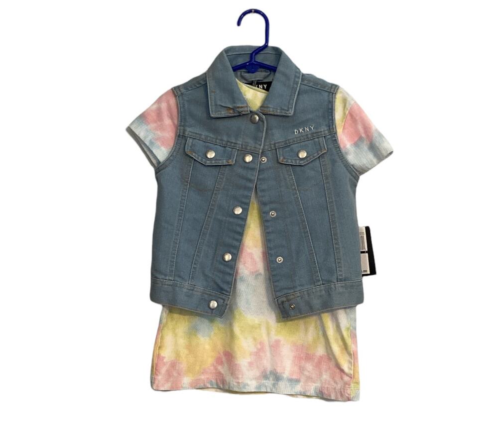 DKNY Size 4 Tie Dye T-shirt and Denim Vest Set NWT
